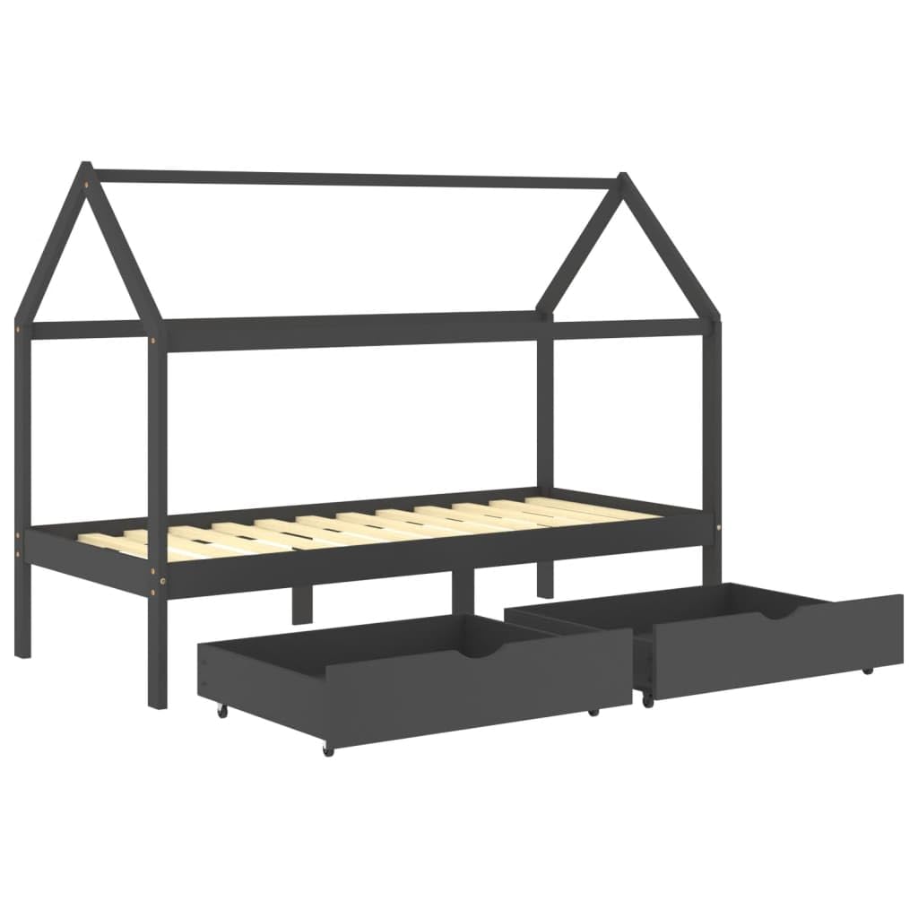 Genérico Estructura de Cama Infantil y cajones Madera Pino Gris 90x200cm,wenjingqi-322144