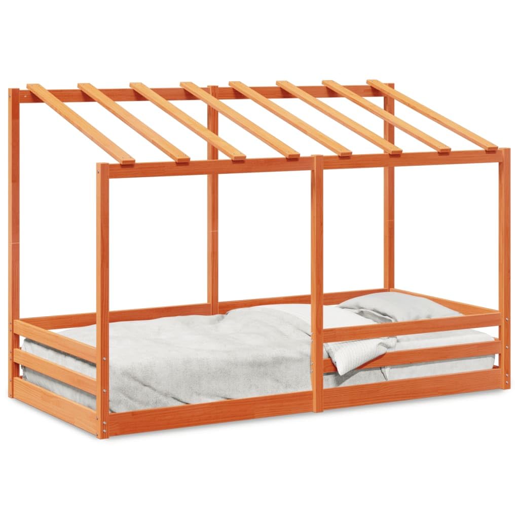 Generico Kangqiling847005 - Cama infantil con techo marrón de cera, 80 x 200 cm, madera maciza de pino