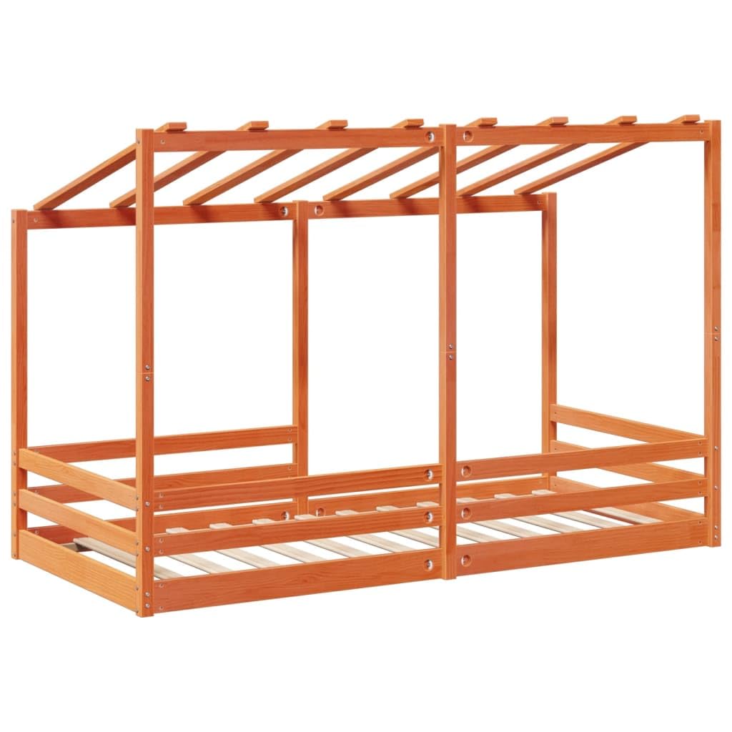 Generico Kangqiling847005 - Cama infantil con techo marrón de cera, 80 x 200 cm, madera maciza de pino