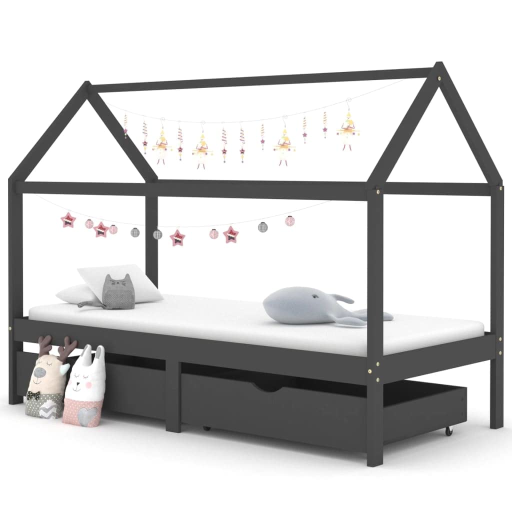 Genérico Estructura de Cama Infantil y cajones Madera Pino Gris 90x200cm,wenjingqi-322144