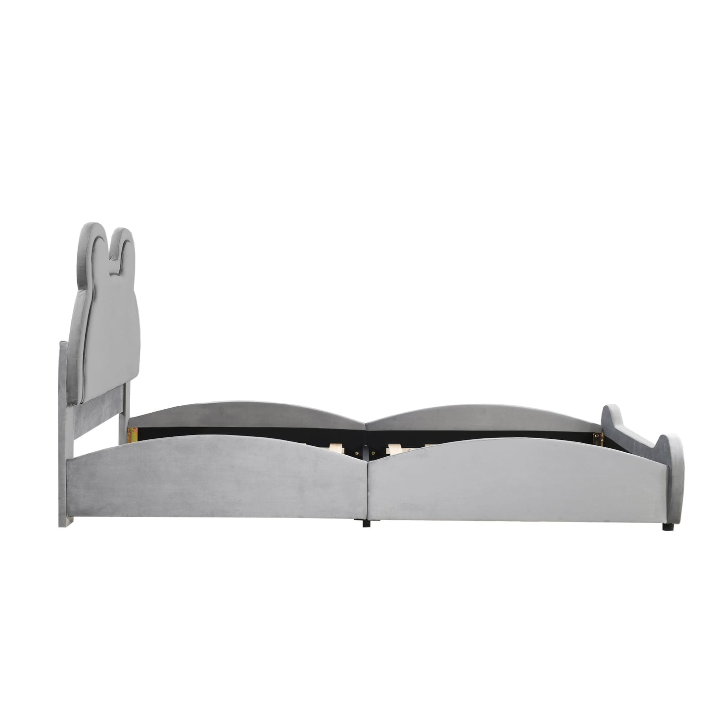 MQGPM Cama tapizada para niños y niñas, 90 x 200 cm, con cabecero en forma de oso, cama individual con somieres para niños y niñas, cama de suelo con protección anticaídas, color gris