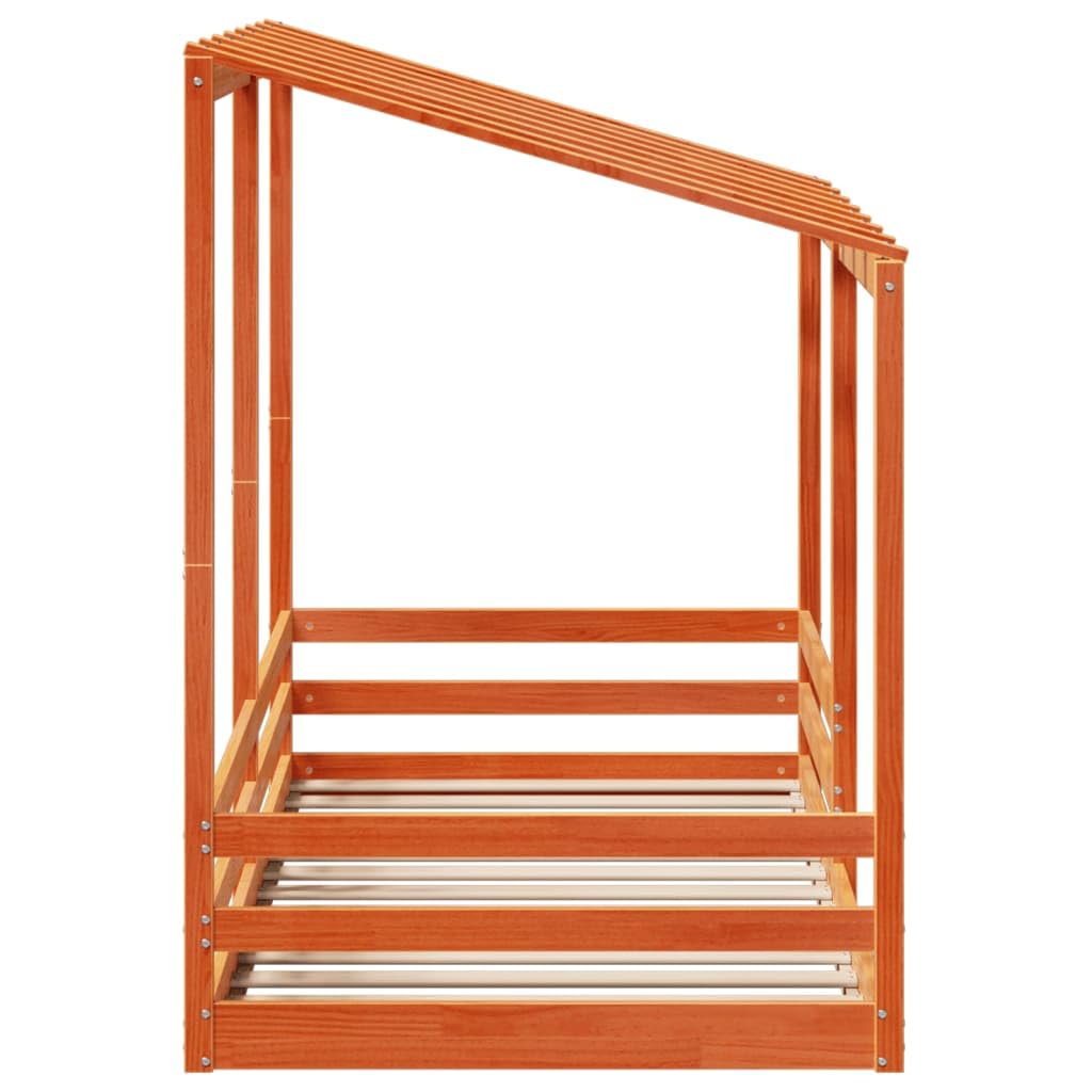 Generico Kangqiling847005 - Cama infantil con techo marrón de cera, 80 x 200 cm, madera maciza de pino