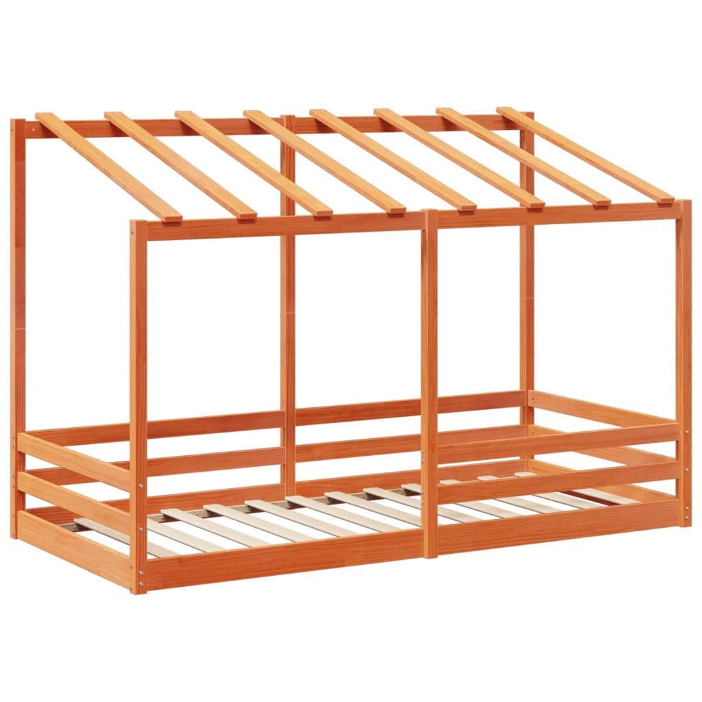 Generico Kangqiling847005 - Cama infantil con techo marrón de cera, 80 x 200 cm, madera maciza de pino