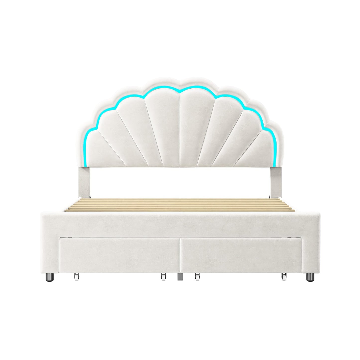 Genérico Cama infantil niña 140 x 200 cm, Cama LED con 2 cajones de almacenamiento cama doble acolchada, marco de camas de plataforma con cabecera de camas somier de láminas (YZBD-1-2)