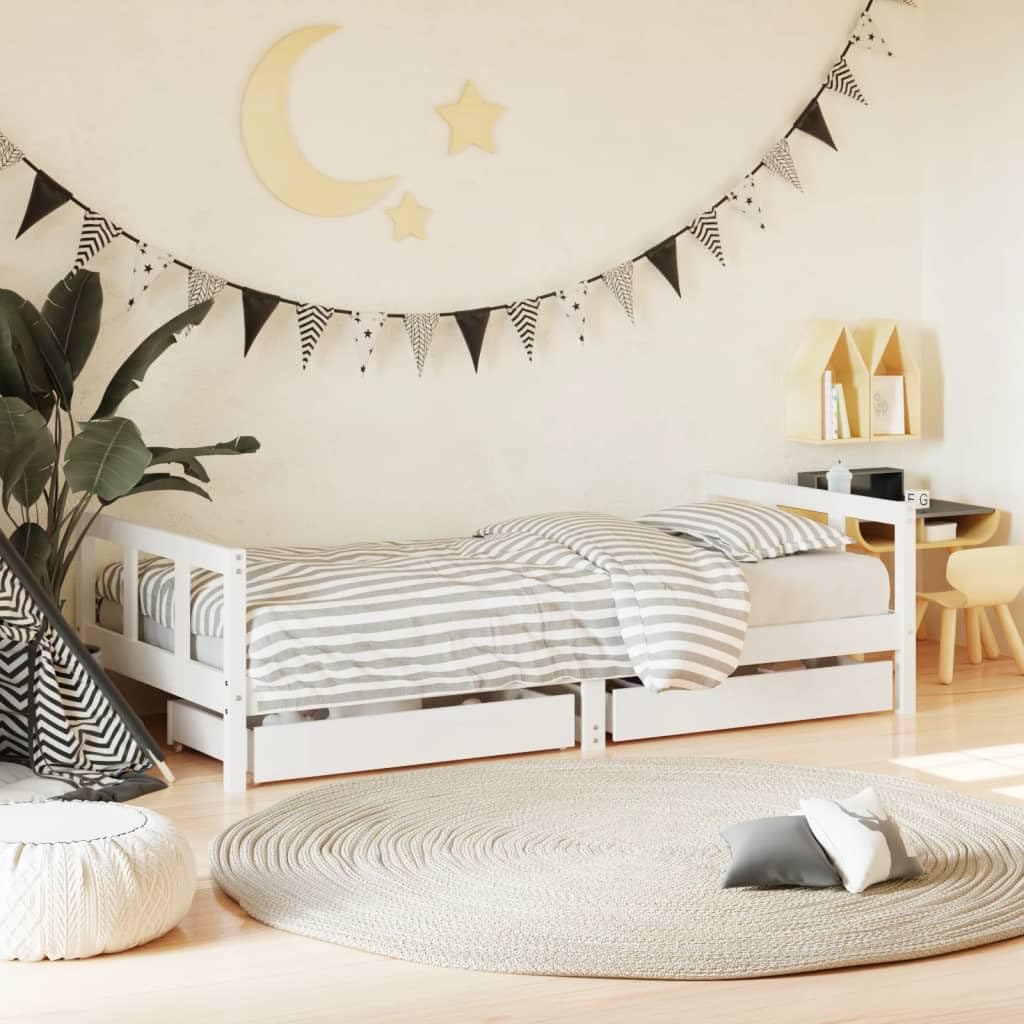 Genérico Estructura de Cama Infantil con cajones Madera White 90x190 cm,wenjingqi-834418