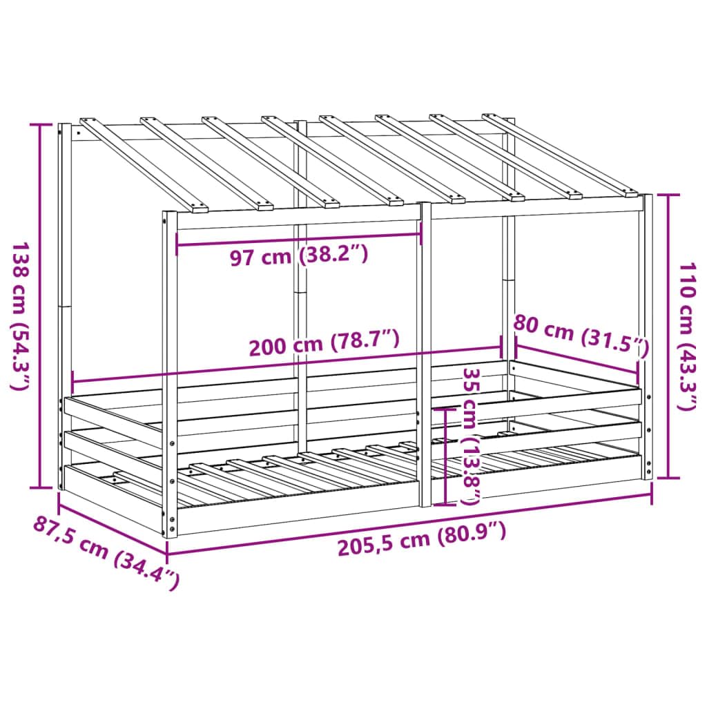 Generico Kangqiling847005 - Cama infantil con techo marrón de cera, 80 x 200 cm, madera maciza de pino