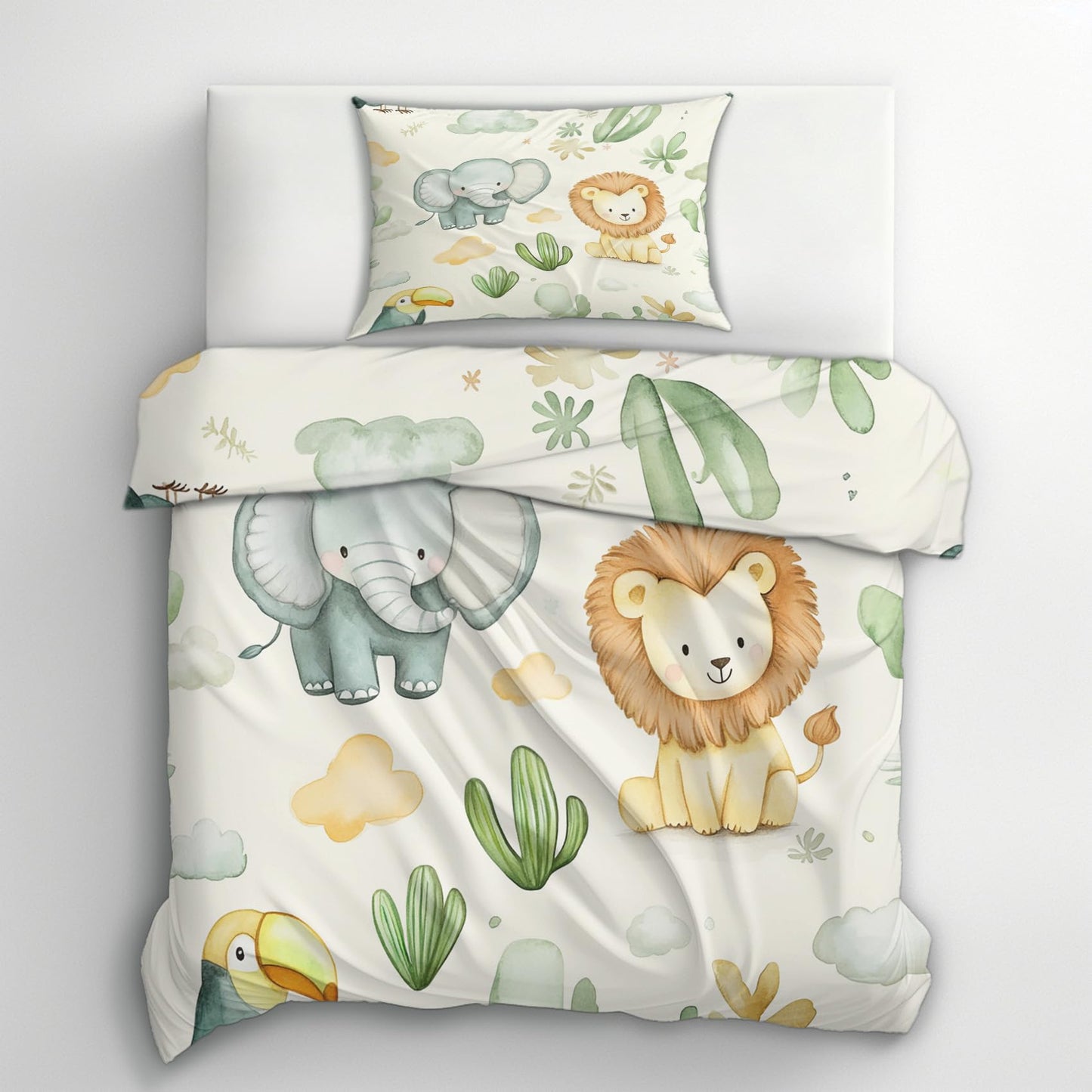 Genérico Funda Nordica Cama 105 Niños Animales Safari, Funda Edredon 200x200 y 2 Fundas de Almohada 50x75, Juego de Ropa de Cama de 3 Piezas Microfibra Suave con Cremallera AXab10
