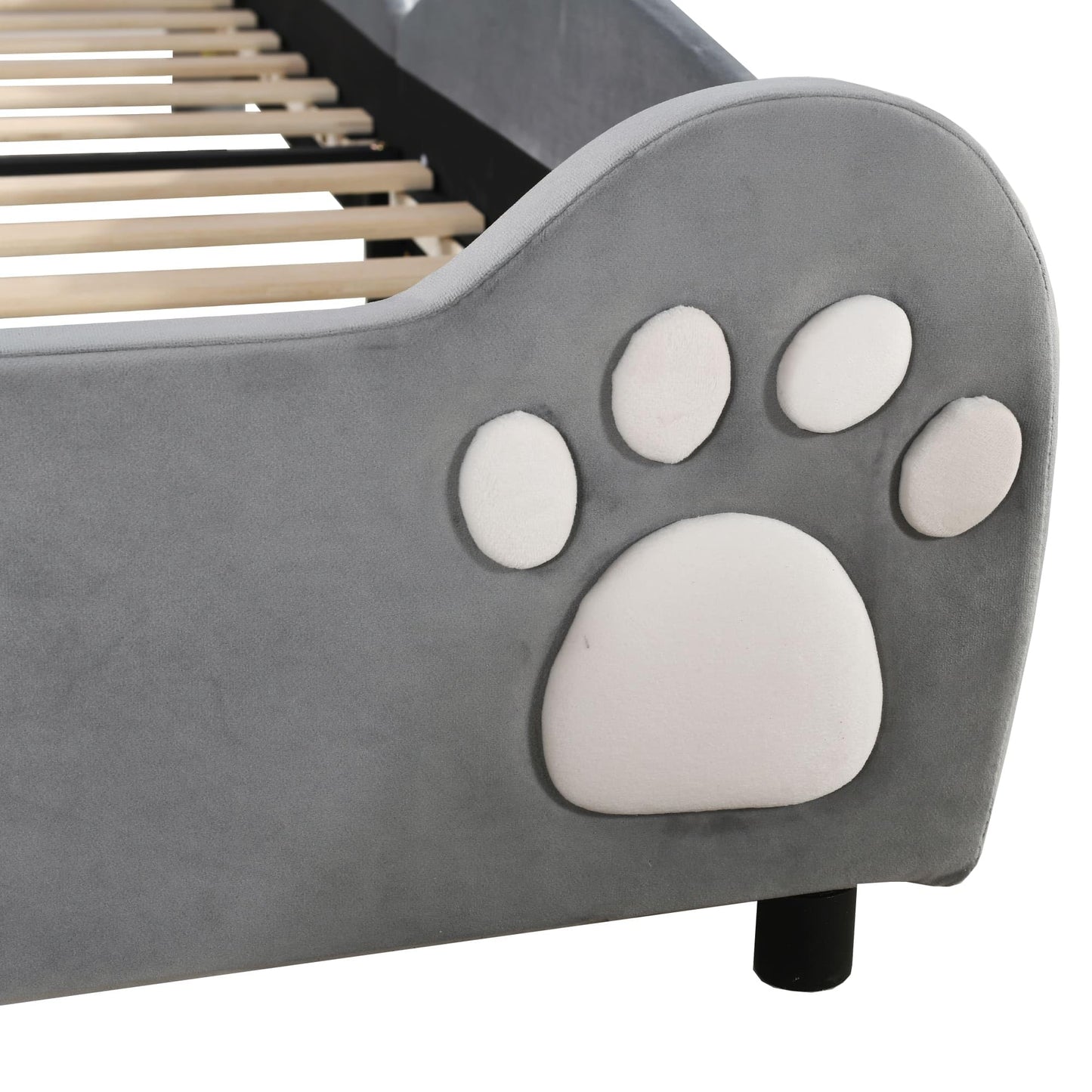 MQGPM Cama tapizada para niños y niñas, 90 x 200 cm, con cabecero en forma de oso, cama individual con somieres para niños y niñas, cama de suelo con protección anticaídas, color gris