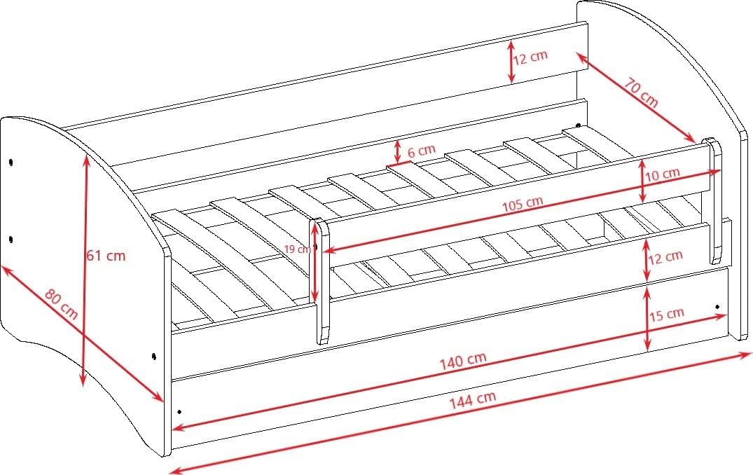 Generico Cama infantil rosa con colchón incluido, 70 x 140 cm, cama infantil con barrera de protección, somier y cajón extraíble – Para niño y niña – Zoológico – 140 x 70 cm