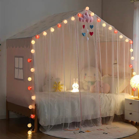 Genérico Mosquitera de Princesa para Cama Infantil con Cortinas con Pompones, Bonita Tienda de campaña para niños con Barras para Cama de tamaño Twin/Twin XL/Full/Queen (Rosa, 59"(An) X 78"