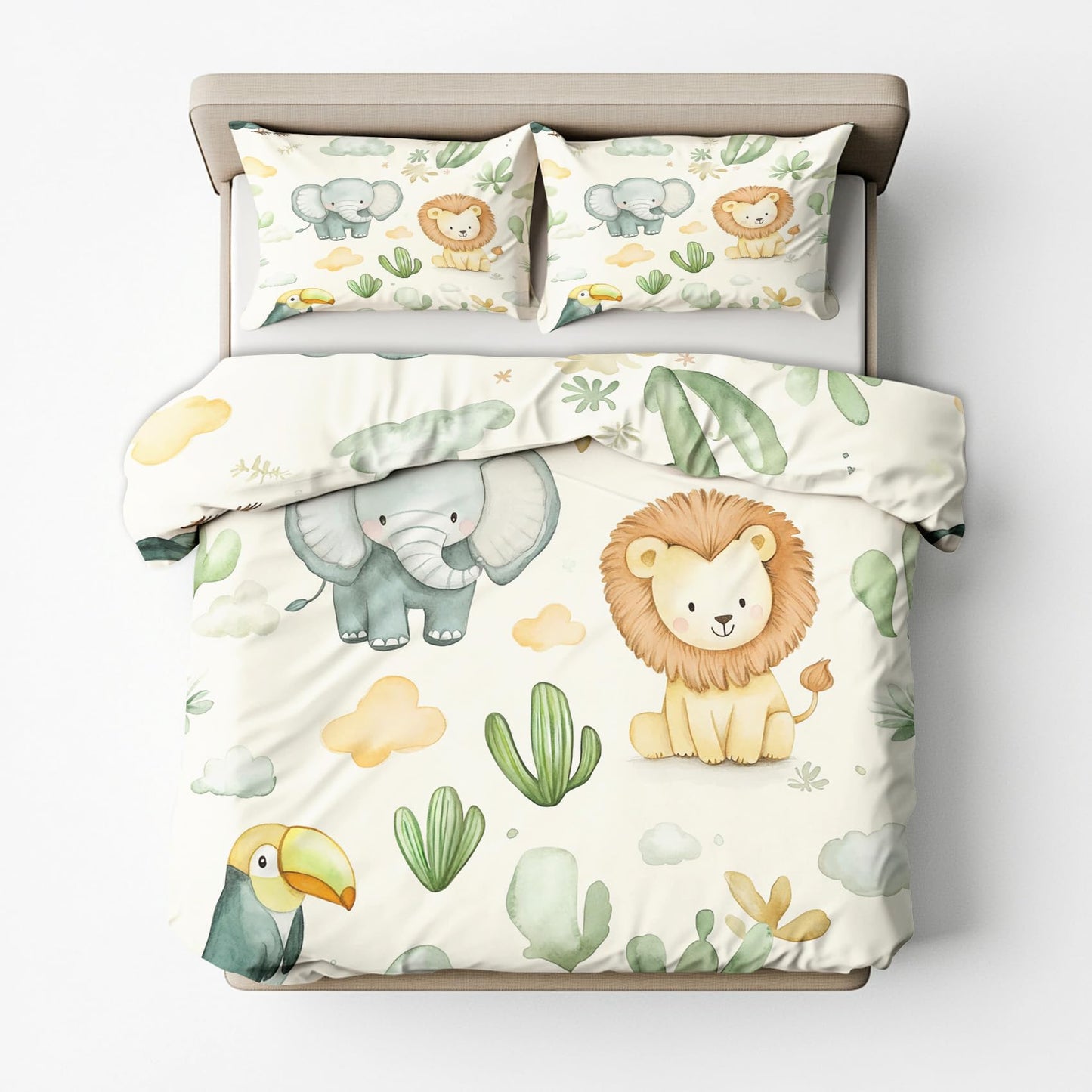 Genérico Funda Nordica Cama 105 Niños Animales Safari, Funda Edredon 200x200 y 2 Fundas de Almohada 50x75, Juego de Ropa de Cama de 3 Piezas Microfibra Suave con Cremallera AXab10