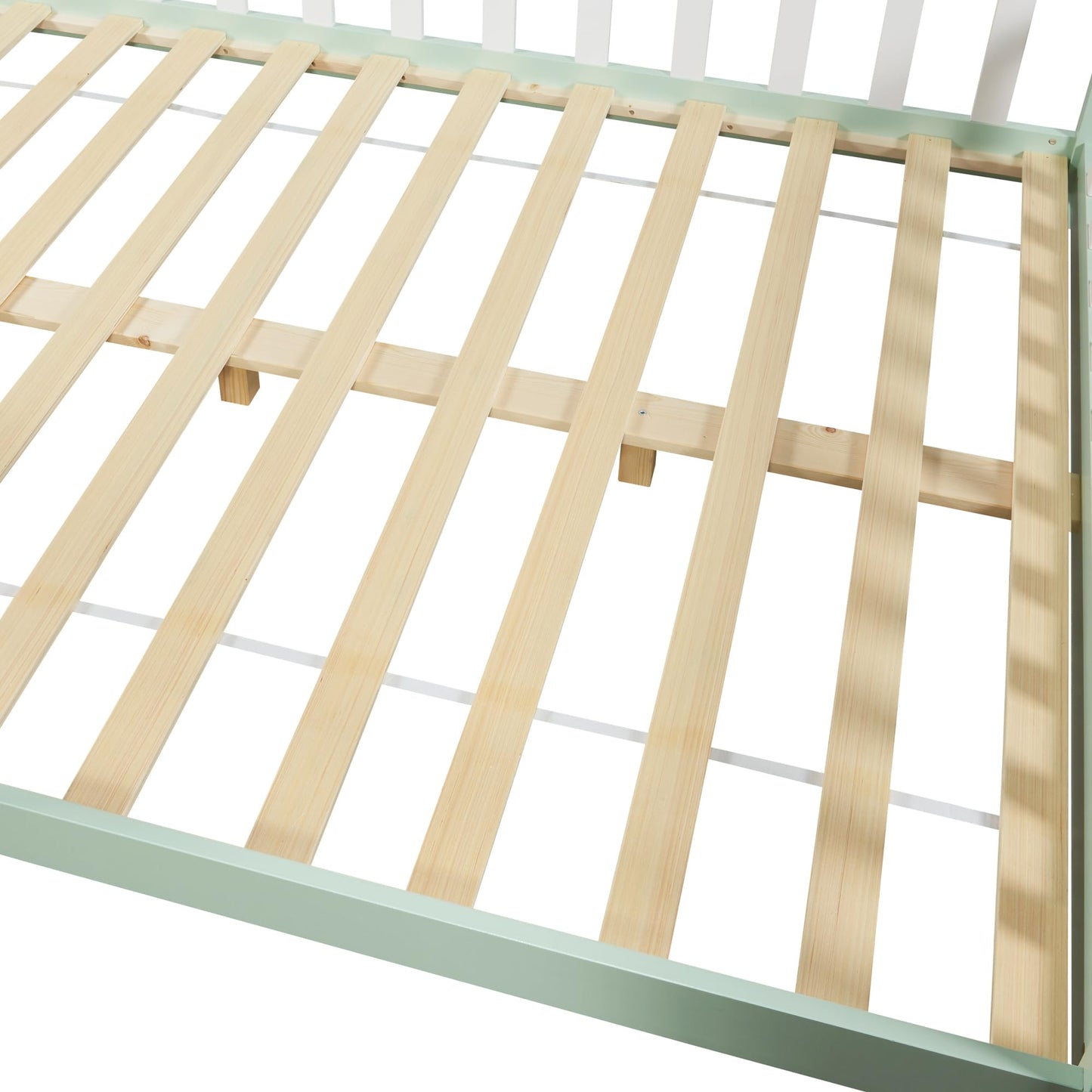 [en.casa] Cama para Niños Hesel Decrativa Cama Infantil Individual con Somier y Barandilla Estructura en Forma de Casa Estilo Montessori Madera de Pino 120 x 200 cm - Verde Menta