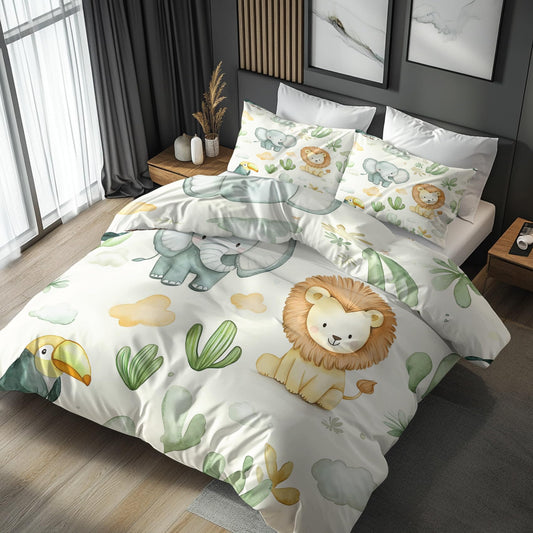 Genérico Funda Nordica Cama 105 Niños Animales Safari, Funda Edredon 200x200 y 2 Fundas de Almohada 50x75, Juego de Ropa de Cama de 3 Piezas Microfibra Suave con Cremallera AXab10